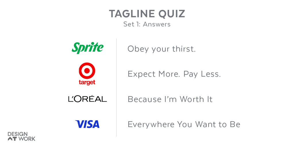 Tagine quiz slide 2 answers: Sprite, Target, L’oreal, Visa