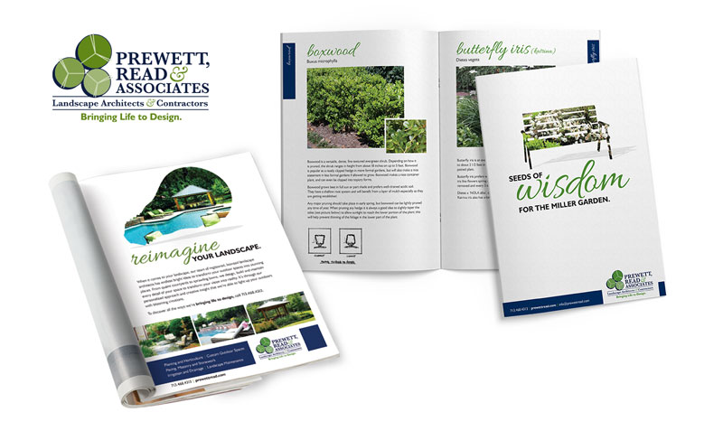 Collection of brand development materials for a landscaping design company.