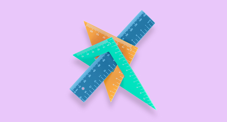 School tools multicolored triangle, ruler, protractor. Close-up.