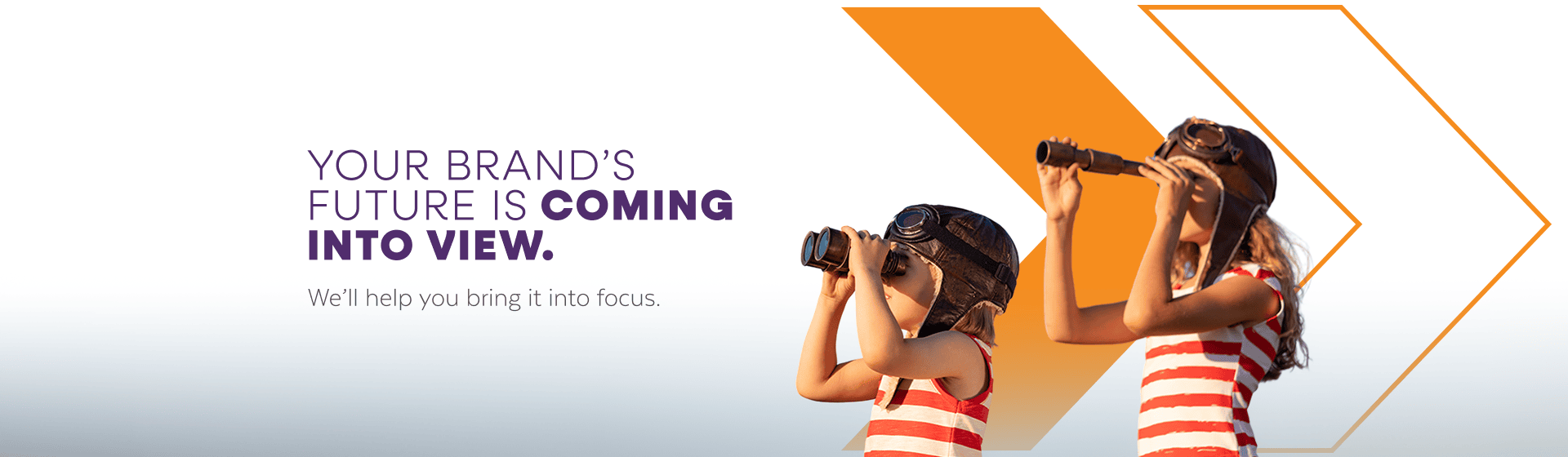 Branding agency banner of girls looking through binoculars, wearing aviator's hats